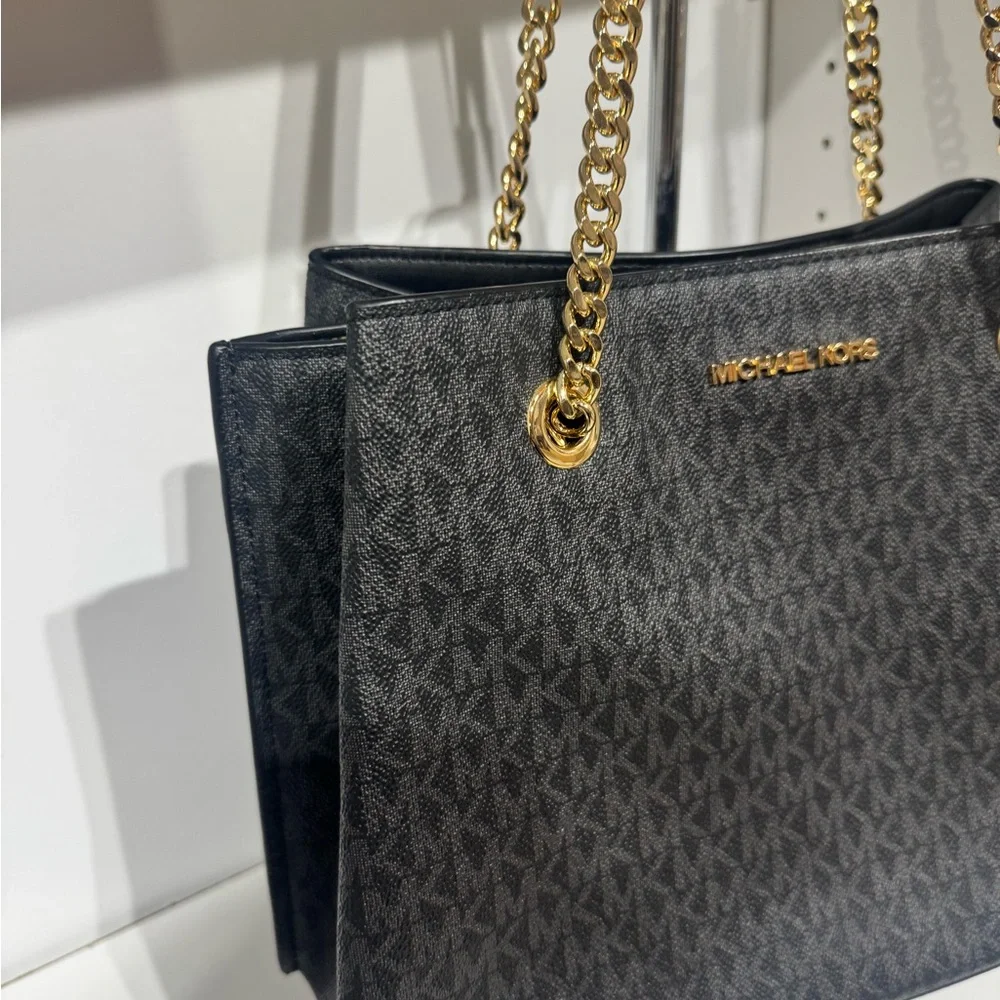 Michael Kors Black Shoulder Bag with Gold Accents - Picture 3 of 5